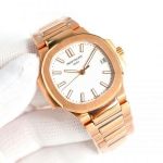 Swiss Replica Patek Philippe Nautilus Rose Gold Case White Dial 35.2mm